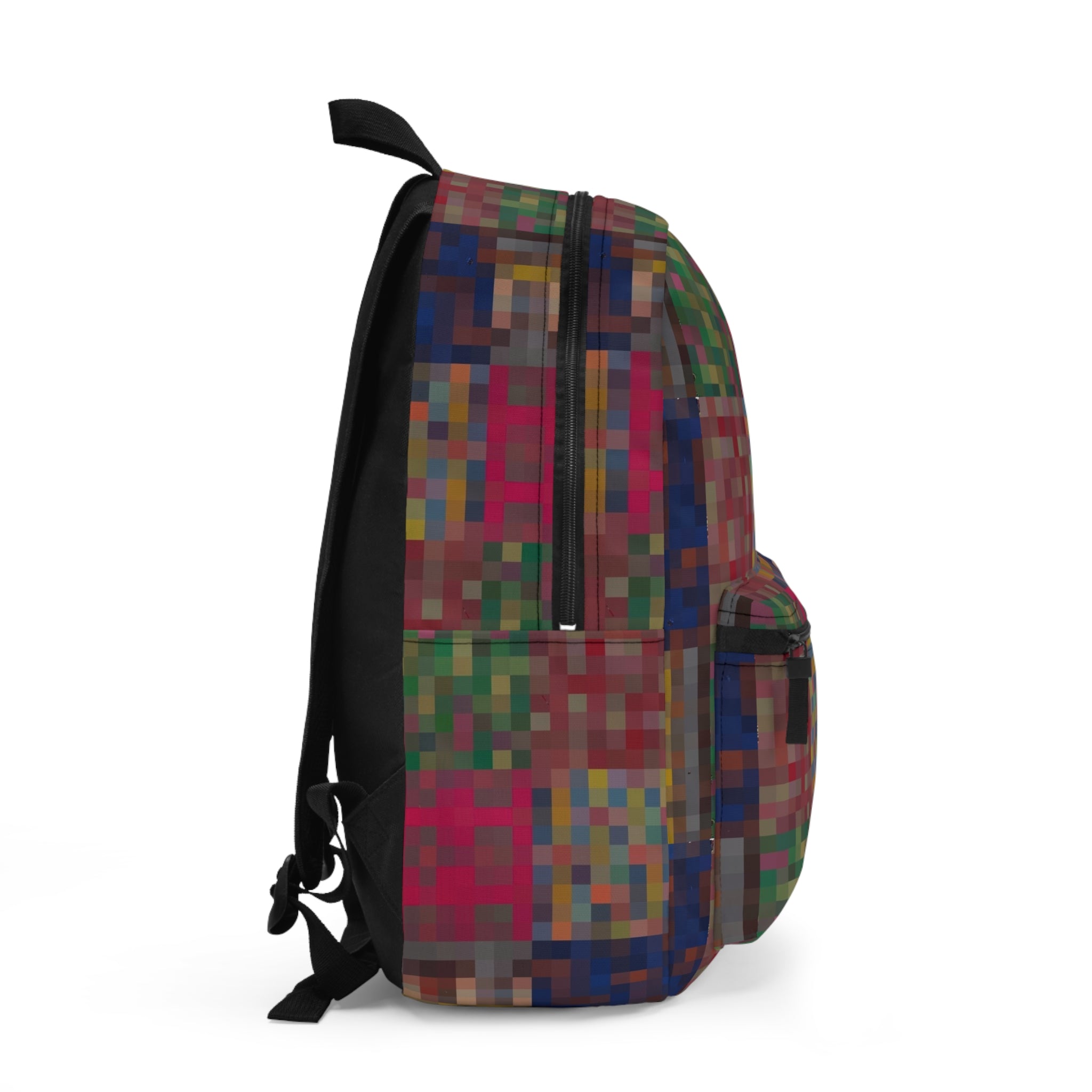 Colorblock Pixel Patchwork Backpack — Vibrant Retro Geometric School & Travel Bag