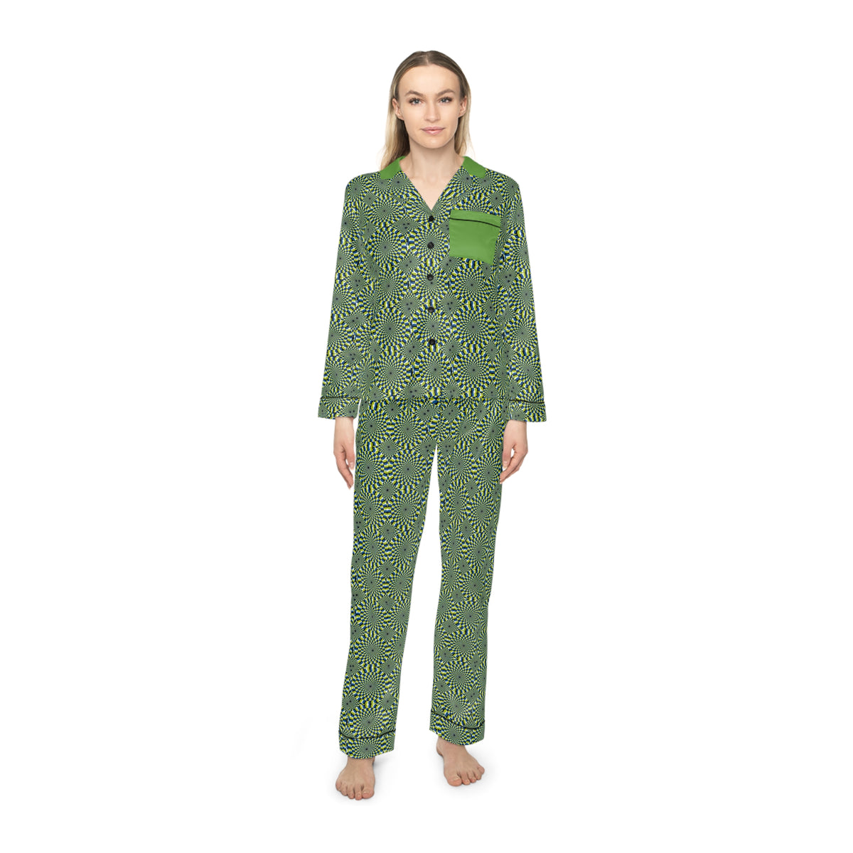 Green Swirl Satin Pajama Set — Women's Luxe Sleepwear