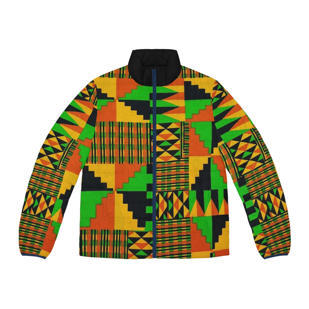 Kente Print Men's Puffer Jacket – Vibrant African Pattern Winter Coat