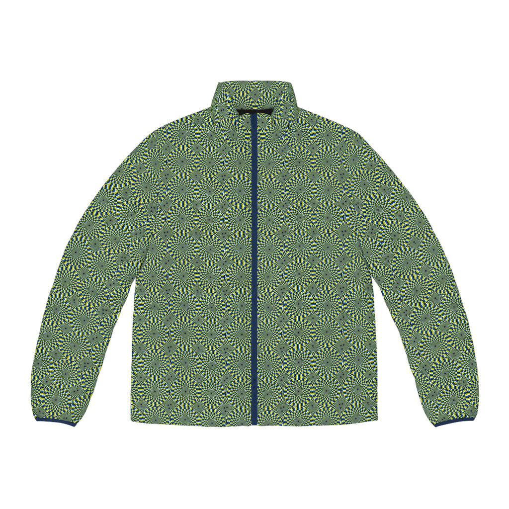 Men's Puffer Jacket — Green Spiral Geometric All-Over Print