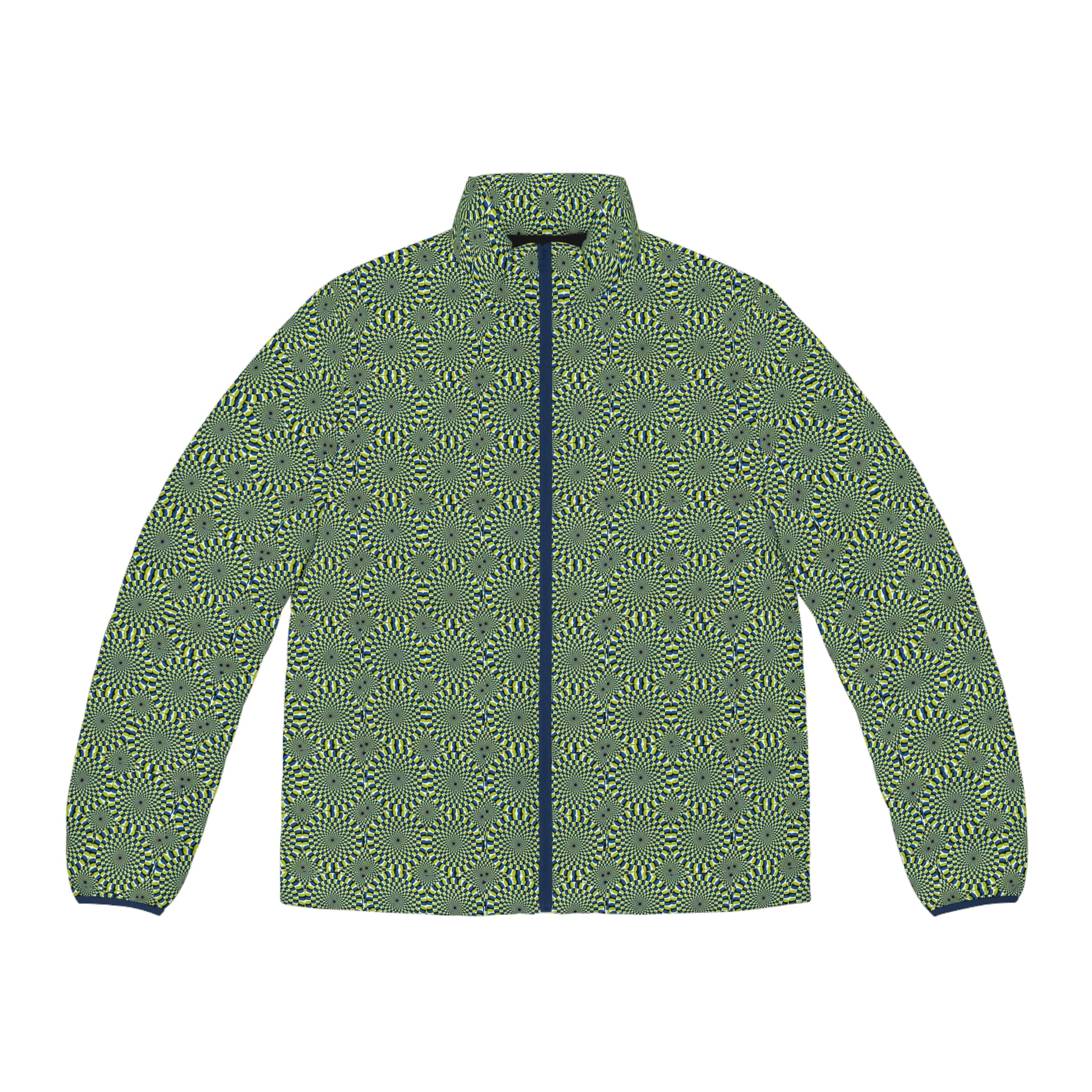 Men's Puffer Jacket — Green Spiral Geometric All-Over Print