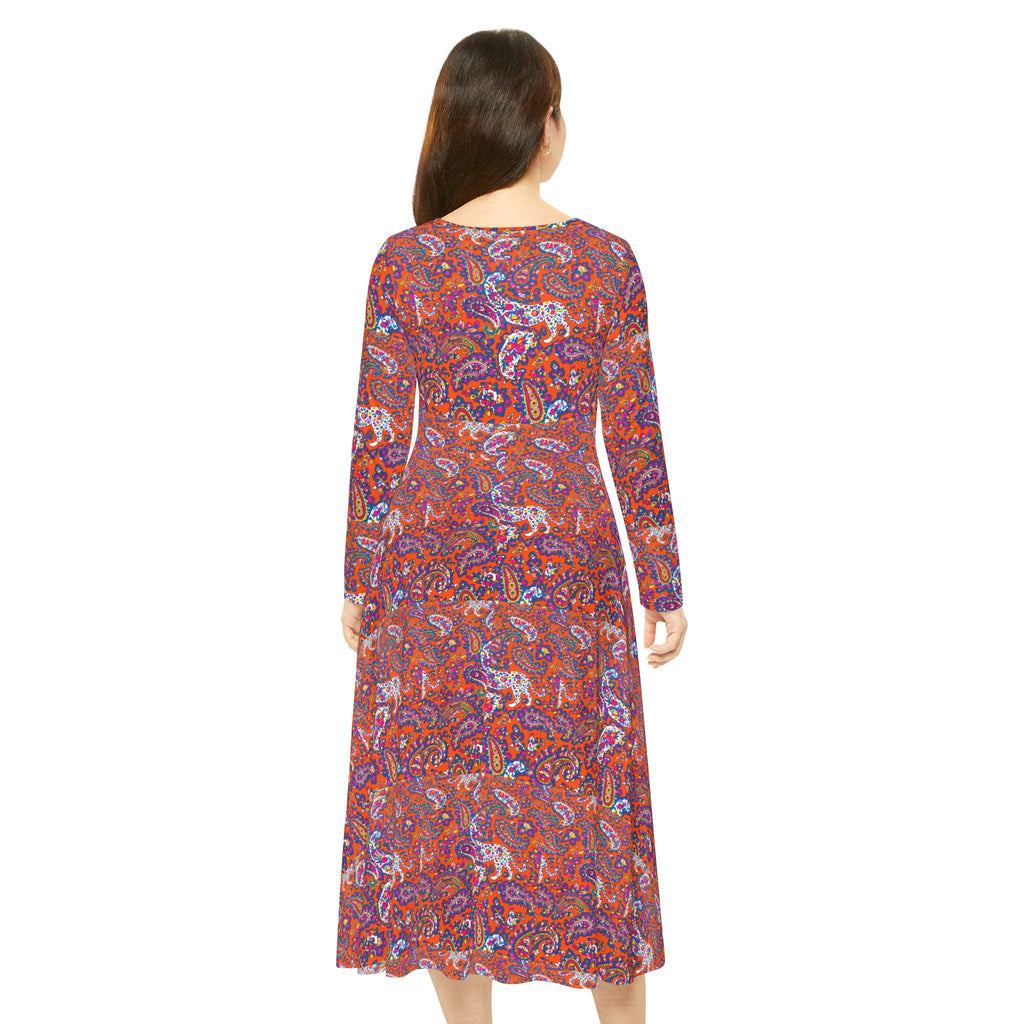 Floral Paisley Long-Sleeve Dance Dress — Vibrant Boho AOP Skater Dress