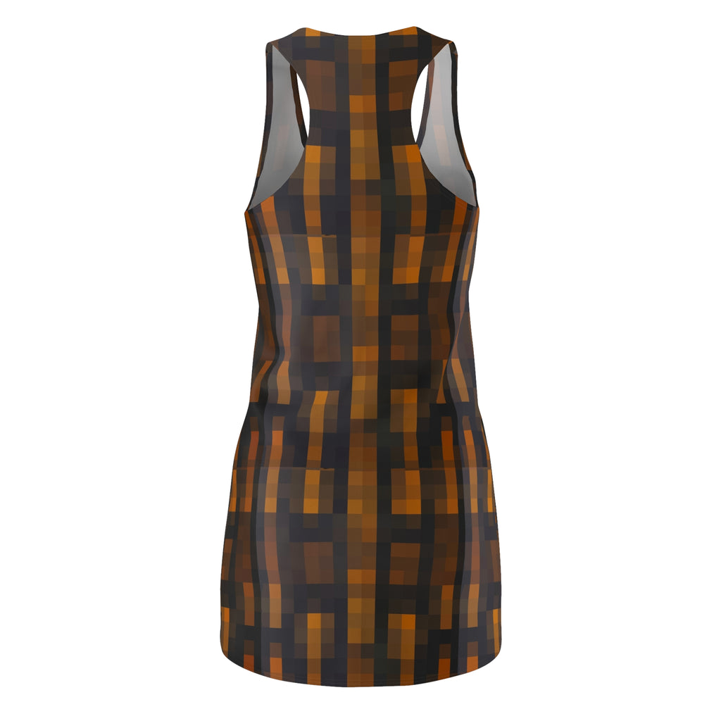 Autumn Grid Racerback Dress — Warm Plaid AOP Bodycon