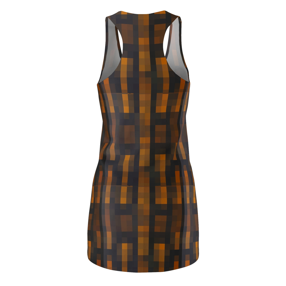Autumn Grid Racerback Dress — Warm Plaid AOP Bodycon