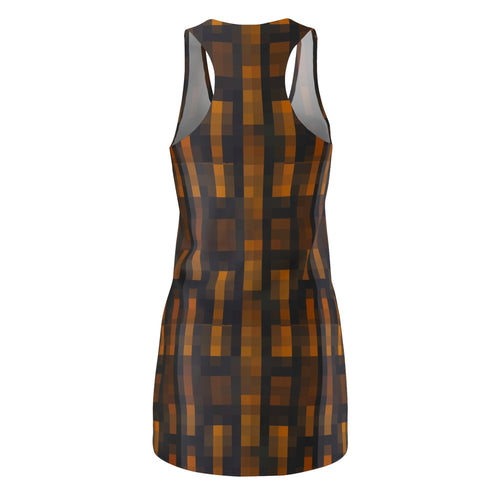 Autumn Grid Racerback Dress — Warm Plaid AOP Bodycon