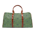 Waterproof Travel Duffle Bag — Green Geometric Optical Pattern, Leather Handles (Weekender)