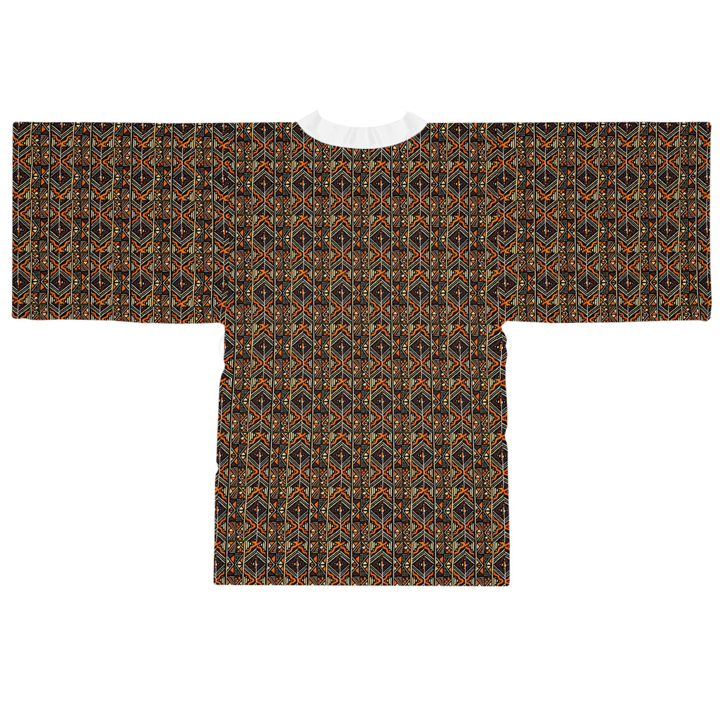 Boho Earthtone Pattern Long Sleeve Kimono Robe