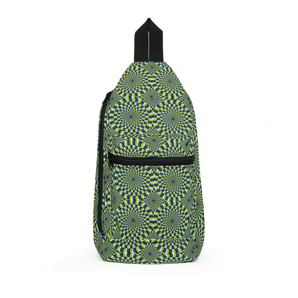 Green Optical Illusion Sling Bag — Geometric Psychedelic Crossbody