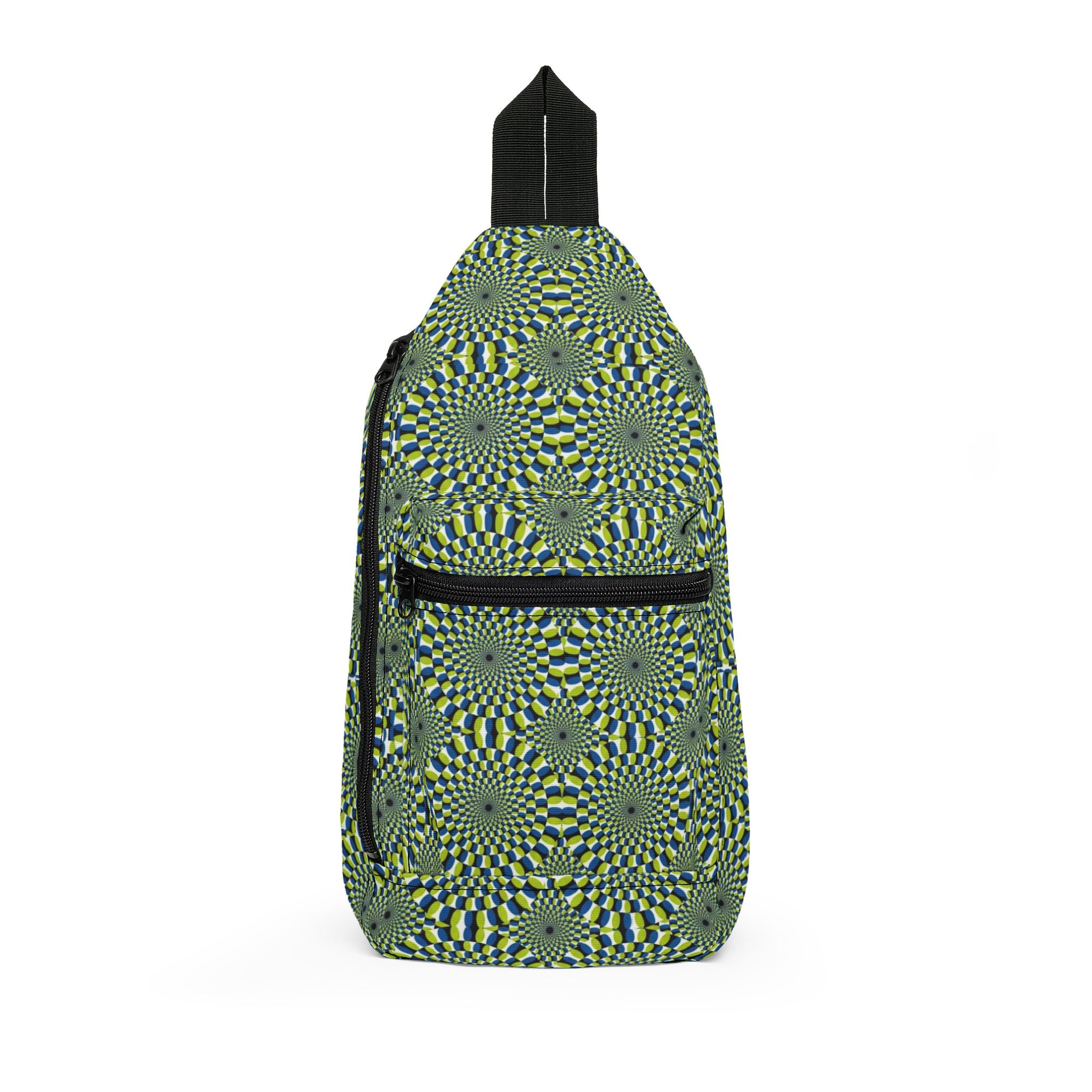 Green Optical Illusion Sling Bag — Geometric Psychedelic Crossbody