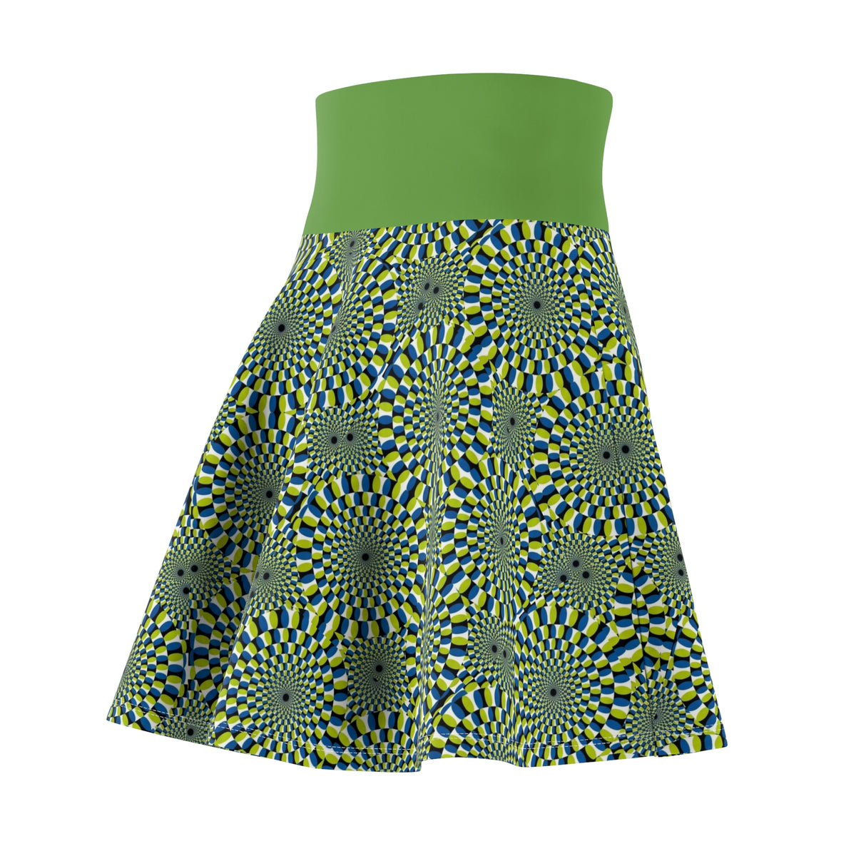 Optical Illusion Skater Skirt — Green Psychedelic Spiral Print
