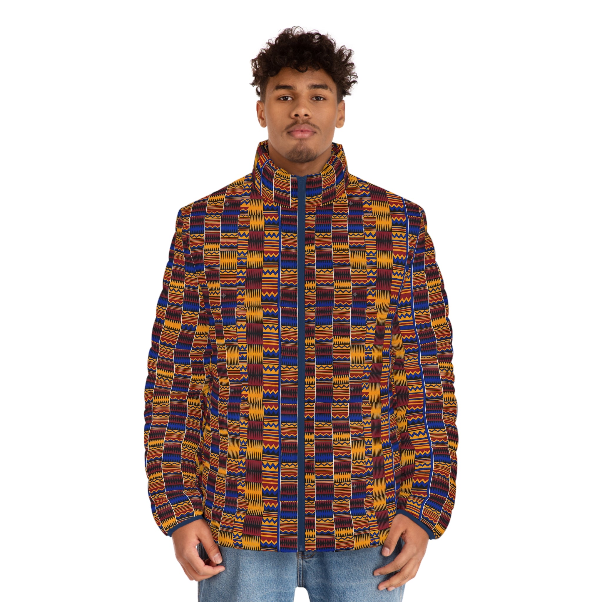 Puffer Jacket - Bold Kente Pattern All-Over Print