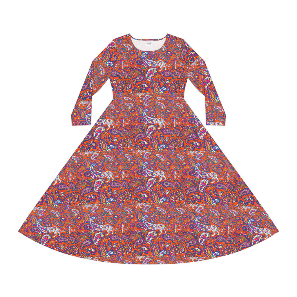 Floral Paisley Long-Sleeve Dance Dress — Vibrant Boho AOP Skater Dress