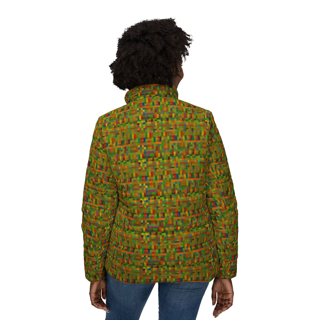 Women’s Puffer Jacket — Autumn Mosaic All-Over Print