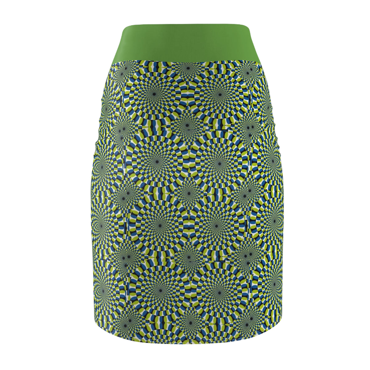 Green Optical Illusion Pencil Skirt — Psychedelic Geometric Print