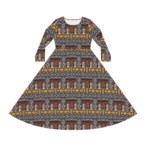 Aztec Pattern Long-Sleeve Dance Dress