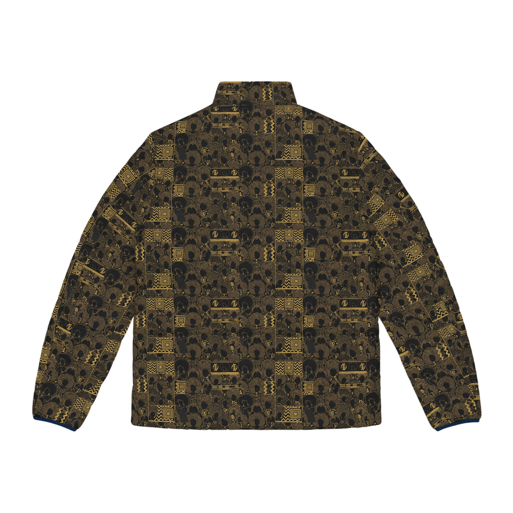 Men's Puffer Jacket — Vintage Gold Patterned All-Over Print