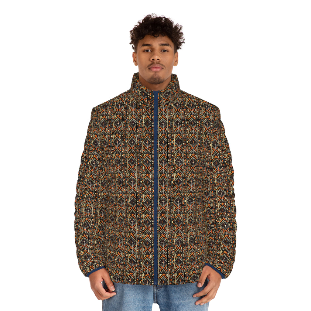 Men's All-Over-Print Puffer Jacket — Vintage Geometric Pattern
