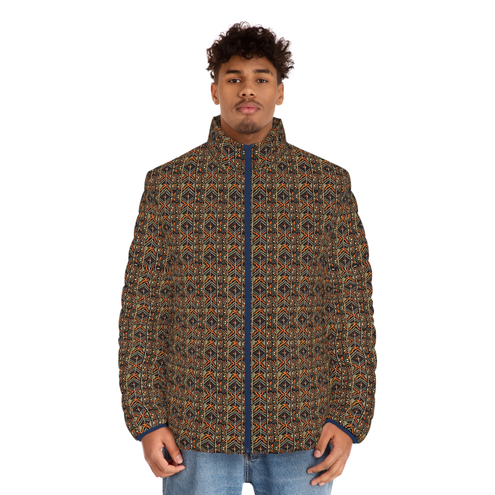 Men's All-Over-Print Puffer Jacket — Vintage Geometric Pattern