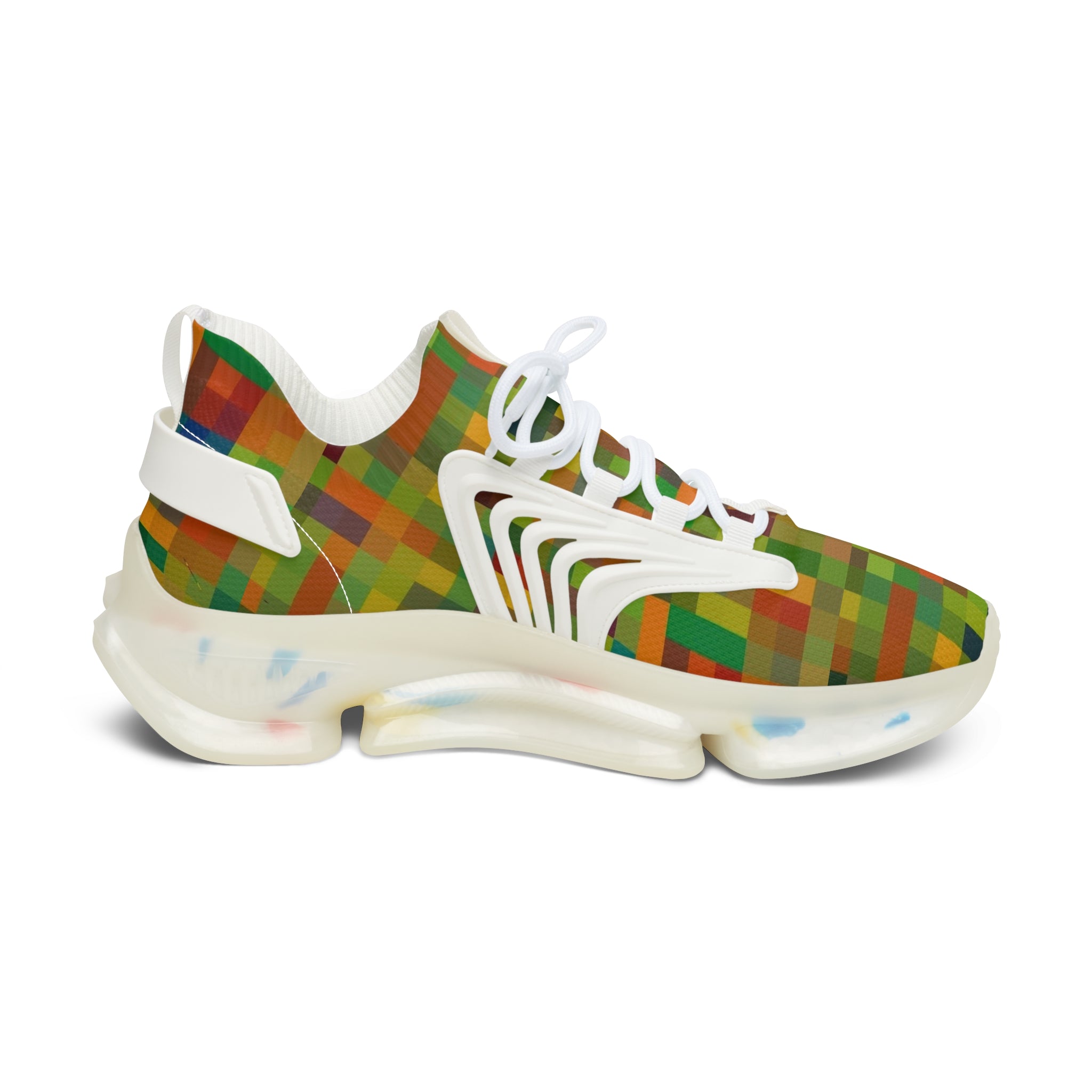 Women’s Mesh Sneakers — Retro Pixel Plaid Athletic Shoes